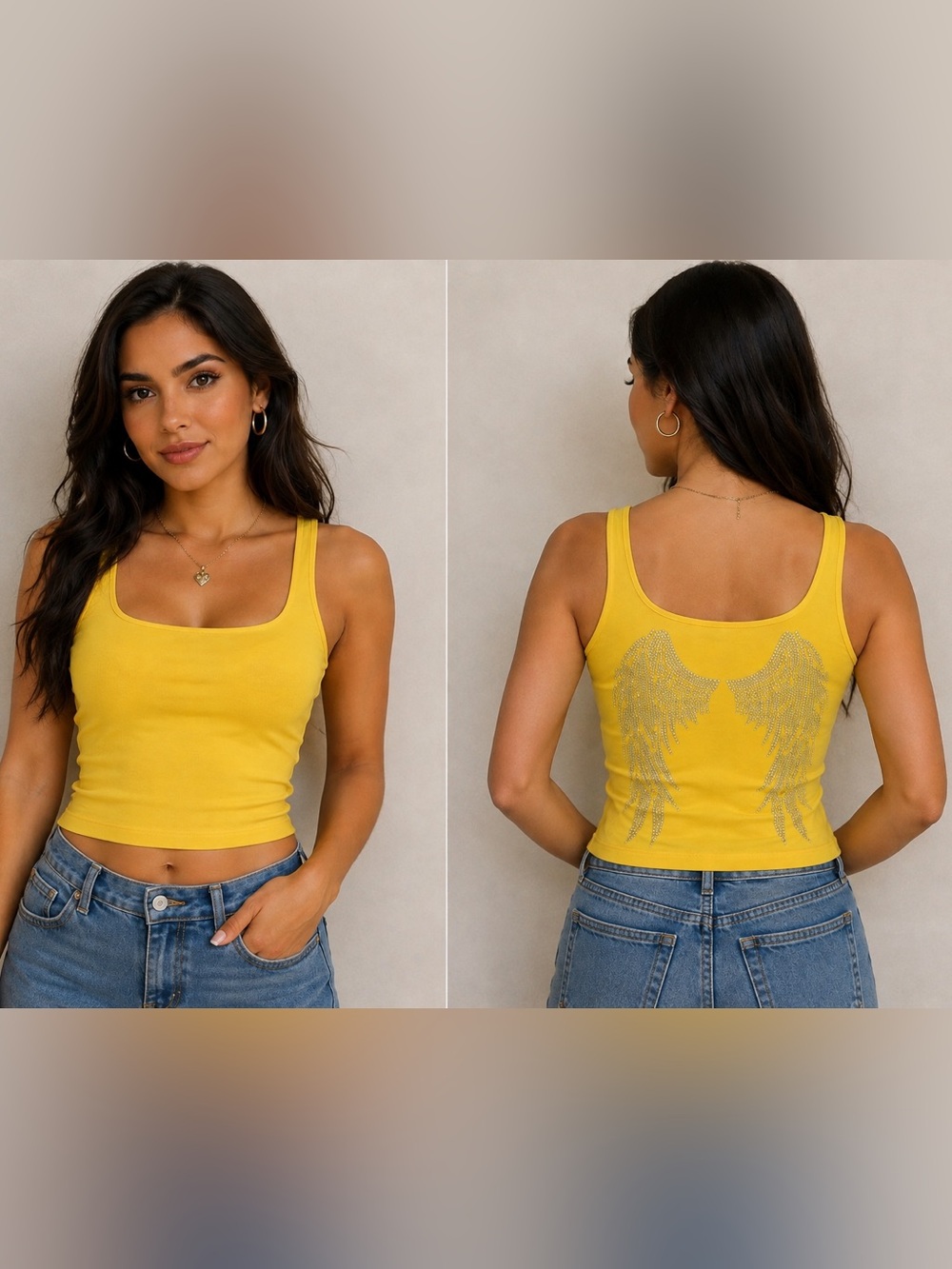 Ambiance Yellow Rhinestone Wing Tank - Women's